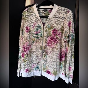 Torrid Floral Lace Bomber Jacket Cream and Pink Size 3
